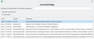 Abbildung 3: Grenzen Sie die Anzeige des YaST-Moduls auf die Priorit&auml;t <span class="ui-element">err</span> ein, dann verschwinden rein informative Angaben, und nur echte Fehlermeldungen bleiben zur&uuml;ck.