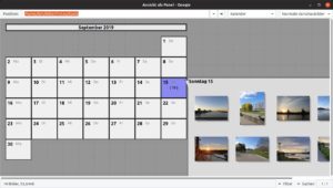 Abbildung 3: Über die Ausklappliste <span class="ui-element">Zeitlinie</span> in der Panel-Ansicht können Sie auf diesen <span class="ui-element">Kalender</span> umschalten. Ein Klick auf ein Datum präsentiert alle am entsprechenden Tag geschossenen Fotos.