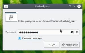 Abbildung 5: Die &Uuml;bergabe der Passphrase an dem Desktop-Wallet (hier unter KDE Plasma) erspart bei k&uuml;nftigen Abgleichen die Tipparbeit.