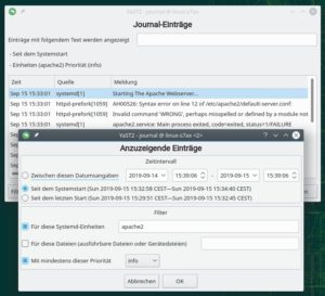 Abbildung 5: Dass der Server aufgrund eines Syntax-Fehlers in einer Konfigurationsdatei nicht starten konnte, stuft Apache als blo&szlig;e <span class="ui-element">Info</span> ein.