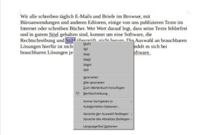 Abbildung 7: Bei LibreOffice und OpenOffice pr&uuml;ft LanguageTool w&auml;hrend des Schreibens automatisch. Die Installation zus&auml;tzlicher Datens&auml;tze verbessert die Ergebnisse der Offline-Pr&uuml;fung.