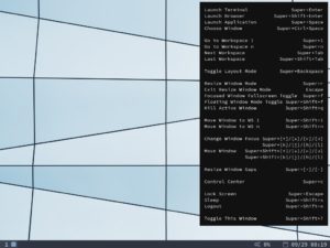 Abbildung 1: Der Desktop von Regolith Linux nach dem ersten Start. Das schwarze Fenster informiert &uuml;ber die wichtigsten Tastenkombinationen. Anzuklicken gibt es auf dem Desktop nichts.
