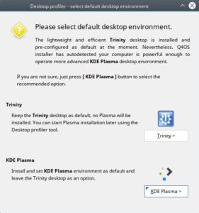 Abbildung 3: Erkennt TDE, dass die Technik des Rechners KDE Plasma unterst&uuml;tzt, bietet der <span class="ui-element">Desktop Profiler</span> den aktuellen Plasma-Desktop zur Installation an.