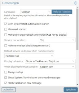 Abbildung 3: Der Einstellungsm&ouml;glichkeiten im Konfigurationsdialog von Rambox fallen &uuml;bersichtlich aus.