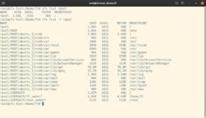 Abbildung 5: Mittels <code>zfs list -r rpool</code> grenzen Sie die Ansicht auf den Root-Pool ein. Das Unterteilen in weitere Datasets erm&ouml;glicht differenzierte Schnappsch&uuml;sse einzelner Sets.