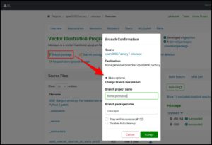 Abbildung 6: Der Build-Service kopiert mit einem Klick die Quelldateien existierender Pakete in Ihren persönlichen Bereich.
