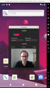 Abbildung 6: Auch die Hardware des Linux-Hosts, wie hier die USB-Webcam, l&auml;sst sich in das virtuelle Android-System durchschleifen. Die Aufl&ouml;sung der geschossenen Bilder liegt dann allerdings bei lediglich 480&nbsp;x&nbsp;480&nbsp;Pixeln.