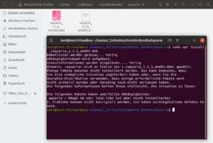 Abbildung 6: Das Ubuntu-Software-Center scheiterte kommentarlos an der Installation des DEB-Pakets von Aquaria f&uuml;r 64-Bit-Systeme. Erst das Einrichten &uuml;ber das Terminal lieferte den Grund: Aktuelle Ubuntu-Systeme kennen die <span class="ui-element">ia32-libs</span> nicht mehr.
