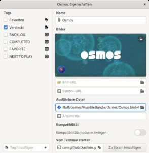 Abbildung 7: Besonders bei der Installation von Spielen &uuml;ber TAR.GZ-Archive erkennt Gamehub die auszuf&uuml;hrende Datei nicht automatisch. So muss man diese Einstellung oft von Hand vornehmen, was in der Regel allerdings nicht schwerf&auml;llt.