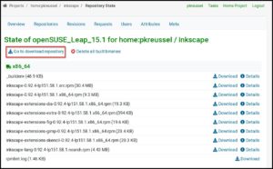 Abbildung 9: In der Übersicht für die Ergebnisse des Paketbaus findet sich ein Link für ein YaST-Repository zum Einbinden ins System.