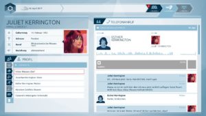 Abbildung 1: Aus dem mitgeh&ouml;rten Telefongespr&auml;ch geht hervor, dass Juliet Kerrington f&uuml;r einen gewissen Viktor Rhosen arbeitet. Durch derartige Informationen vervollst&auml;ndigt sich das Profil auf der linken Seite. Nur die dortigen Informationen sieht der Anleiter.