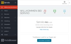 Abbildung 1: Über das Dashboard konfigurieren Sie den Mediaserver Serviio.