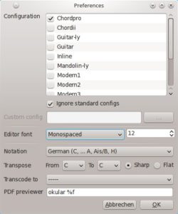 Abbildung 2: Das Herzstück der ChordPro-GUI ist nicht der Editor, sondern der Einstellungsdialog.