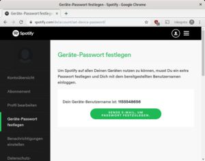Abbildung 2: Damit Spotifyd auf den Streaming-Dienst zugreifen kann, ben&ouml;tigen Sie einen kostenpflichtigen Premium-Zugang. Aus den Einstellungen von Spotify heraus, l&auml;sst sich dann ein Ger&auml;te-Benutzername und ein dazugeh&ouml;riges Passwort erstellen.