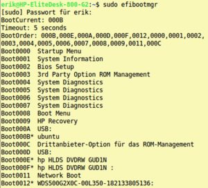 Abbildung 2: Der EFI-Bootmanager gestattet eine &Auml;nderung der Boot-Parameter auf UEFI-Systemen.