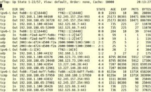 Abbildung 2: &Uuml;ber das Terminal stehen zahlreiche Netzwerktools zur Verf&uuml;gung, &uuml;ber die sich der Netzwerkverkehr analysieren l&auml;sst (hier: Pftop).