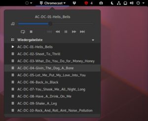Abbildung 3: Die Wiedergabe der gestreamten Medien kontrollieren Sie über ein zusätzliches Menü. Über den Schieberegler springen Sie an eine andere Stelle im Track. In der Wiedergabeliste kontrollieren Sie die Reihenfolge.