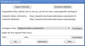 Abbildung 3: Der Werbeblocker enthält bereits in der Grundkonfiguration die typischen Adblocker-Listen. Bei Bedarf lässt sich der Werbefilter um eigene Einträge und Listen erweitern.