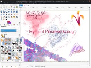 Abbildung 3: Unter <span class="ui-element">Pinsel</span> erscheint das Symbol des aktiven Pinsels. Ein Klick darauf öffnet eine Liste der verfügbaren MyPaint-Pinsel, mit denen Sie auch ohne Grafiktablett tolle Maleffekte erzeugen.
