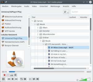 Abbildung 4: Via DLNA geht das Multitalent VLC auch mit Inhalten vom Serviio-Server um.