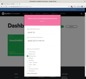 Abbildung 4: Zum Zugriff auf die Spotify Web API ben&ouml;tigen Sie f&uuml;r Spotify&nbsp;TUI einen Entwickler-Account und eine eigene Spotify-App. Keine Angst: Sie m&uuml;ssen nichts programmieren, ein paar Mausklicks gen&uuml;gen.
