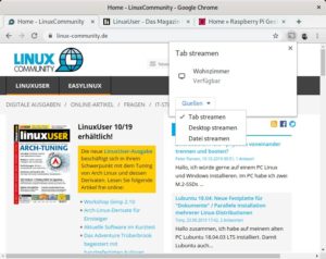 Abbildung 5: Der Desktop lässt sich mit Cast to TV noch nicht streamen. Dazu müssen Sie nach wie vor auf die in Chrome oder Chromium integrierte Funktion zurückgreifen. Die Lösung funktioniert jedoch noch nicht mit Wayland.