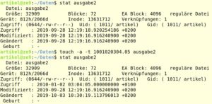 Abbildung 10: Einsatz von Touch ermöglicht es, den Zeitstempel einer Datei zu verändern.