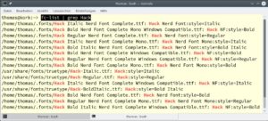 Abbildung 1: Mit dem Befehl <code>fc-list</code> kontrollieren Sie, ob die Schriftsatzverwaltung den gewünschten Font korrekt einbindet.
