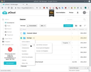 Abbildung 2: &Uuml;bersichtlich aufgebaut und einfach in der Handhabung: Der in die Weboberfl&auml;che integrierte Dateimanager von Pcloud.