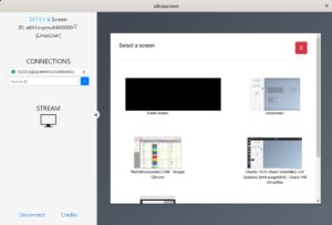 Abbildung 2: Ultrascreen erlaubt den kompletten Desktop des Rechners zu streamen oder bei Bedarf auch nur den Inhalt einzelner Fenster an den Helfer zu &uuml;bertragen.