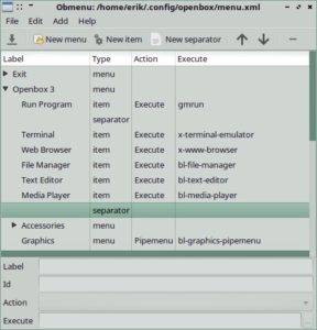 Abbildung 3: Das Men&uuml; von Bunsenlabs bearbeiten Sie mittels eines grafischen Tools.