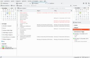 Abbildung 3: Für die Liste der Aufgaben existiert eine gesonderte Ansicht. Im Kalender im linken Unterfenster sehen Sie die Aufgaben, hier die Fristen der nächsten Tage.