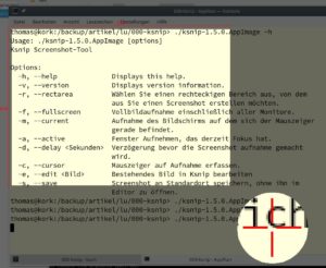 Abbildung 5: Ksnip funktioniert auch auf der Kommandozeile. Aufnahmen lassen sich von hier aus auch direkt speichern, ohne sie im Editor zu öffnen.