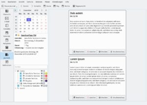 Abbildung 8: Einzig Kontact bietet neben in die Zukunft gerichteten Aufgaben und Terminen ein Tagebuch (<span class="ui-element">Journal</span>), das neben Einträgen als Freitext auf Wunsch auch erledigte Aufgaben aufnimmt.