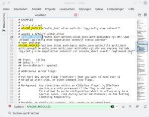 Abbildung 1: Unter OpenSuse m&uuml;ssen Sie das Modul <span class="ui-element">php7</span> in <code>/etc/sysconfig/apache2</code> aktivieren, damit der Webserver PHP-Code ausf&uuml;hrt.