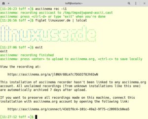 Abbildung 2: In der Standardkonfiguration l&auml;dt Asciinema die aufgezeichneten Filme automatisch zur hauseigenen "Youtube-Alternative" f&uuml;r Terminal-Videos hoch.