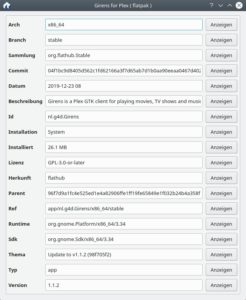 Abbildung 3: &Uuml;ber das blaue Info-Symbol zeigt Bauh zahlreiche Informationen &uuml;ber installierte oder vorgeschlagene Apps an.