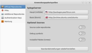 Abbildung 3: Der von Ubuntu her bekannte Quellendialog erlaubt das komfortable Einbinden zusätzlicher Paketquellen.