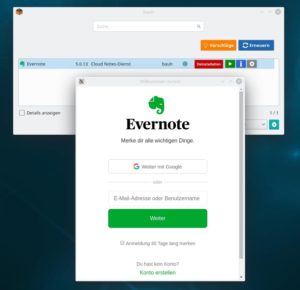 Abbildung 6: Anstatt Evernote im Browser per URL aufzurufen, starten Sie den Notizblock k&uuml;nftig direkt aus Bauh heraus oder &uuml;ber den Desktop.