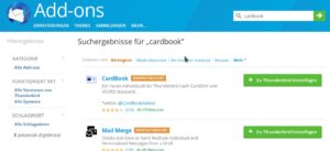Abbildung 9: &Uuml;ber die Thunderbird-Addon-Suche sp&uuml;ren Sie die Erweiterung <span class="ui-element">CardBook</span> leicht auf.