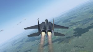 Abbildung 12: Bei der F-15C "Eagle" – hier mit vollem Nachbrenner – handelt es sich um ein wendiges Kampfflugzeug, bei dem einem schon am Simulator schwindelig werden kann.