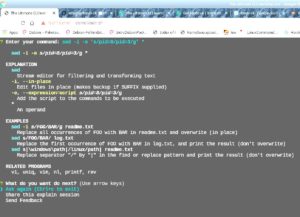 Abbildung 1: Kmdr-CLI nutzen Sie ohne Installation in jedem Browser. Das Ergebnis teilen Sie &auml;hnlich wie bei einem Pastebin bei Bedarf durch das Erzeugen einer neuen URL mit anderen.