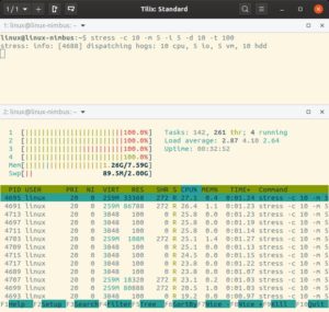 Abbildung 1: Mit den richtigen Parametern aufgerufen, lastet Stress die CPU, das RAM sowie die Massenspeicher des Systems vollständig aus.