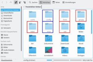 Abbildung 3: Die benutzerspezifischen Einstellungen von Desktop-Programmen liegen entweder in versteckten Ordnern direkt im Home oder unterhalb der ebenfalls versteckten Verzeichnisse <code>.config/</code> und <code>.local/</code>.