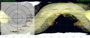 Abbildung 5: Starlink-Satelliten auf zwei Orbits. Zusätzlich umkreisen die niedrig fliegenden Testsatelliten des Blocks v0.9 seit Mai 2019 die Erde.