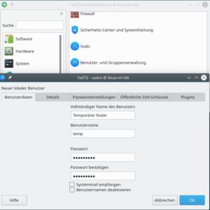 Abbildung 5: Das YaST-Modul <span class="ui-element">Benutzer- und Gruppenverwaltung</span> bietet eine handliche GUI zum Anlegen und späteren Löschen temporärer Benutzerkonten.