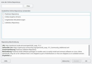Abbildung 1: Eine Liste externer, nicht von Suse selbst gepflegter Paket-Repositories erreichen Sie im YaST-Modul <span class="ui-element">Software-Repositorys</span> mit zwei Mausklicks.