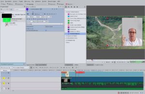 Abbildung 5: Das mit dem <span class="ui-element">Transformieren</span>-Effekt kleiner skalierte Video <code>grau.mkv</code> im oberen Track erscheint als Bild im Bild.