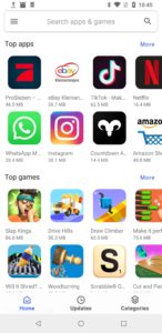Abbildung 6: Der freie Aurora Store lehnt sich optisch stark an Googles propriet&auml;ren Play Store an und bietet alle dort vertretene Apps an, ohne dass das Ger&auml;t dazu Daten mit Google austauscht.