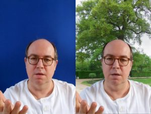 Abbildung 6: Eine vor einen Schrank gespannte blaue Gymnastikmatte genügt, um in Kdenlive eine tadellose Bluescreen-Montage zu erzielen.